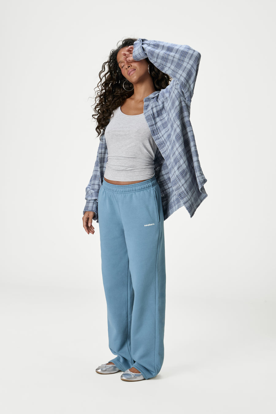 Seekers Classic Wide Leg Sweatpants in Mid Blue