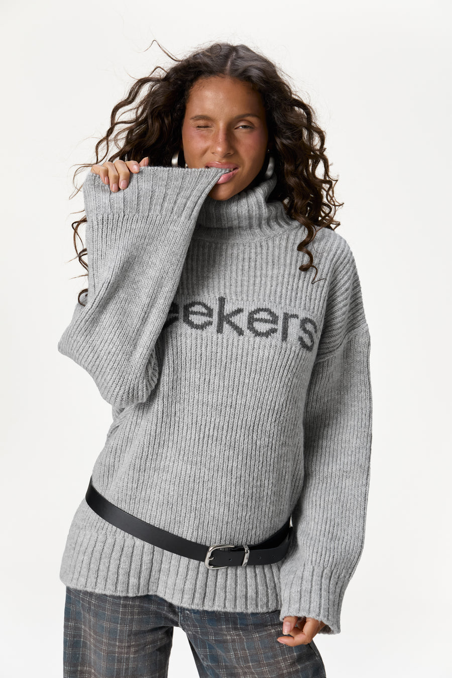 Misty Roll Neck Knit Jumper in Grey