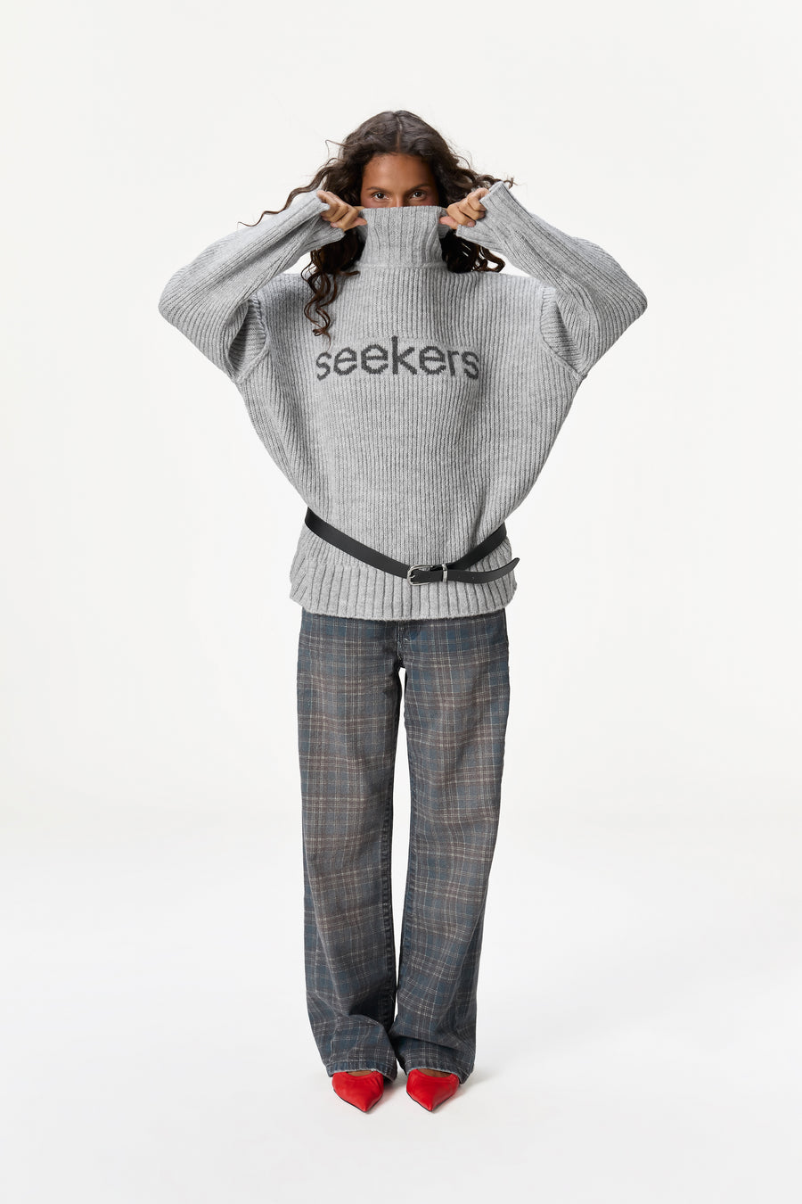 Misty Roll Neck Knit Jumper in Grey