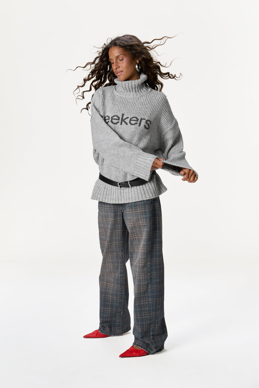 Misty Roll Neck Knit Jumper in Grey