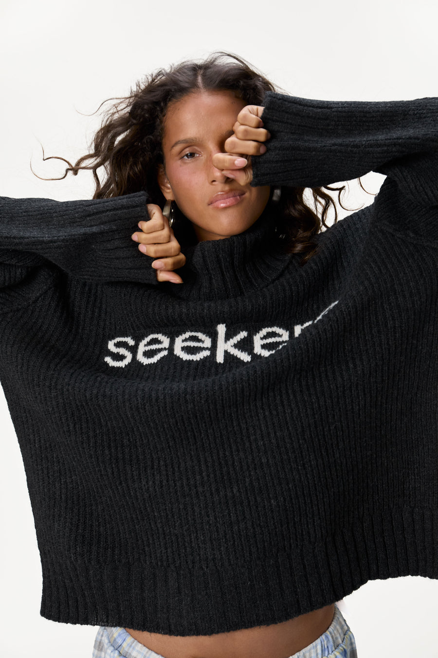 Misty Roll Neck Knit Jumper in Black