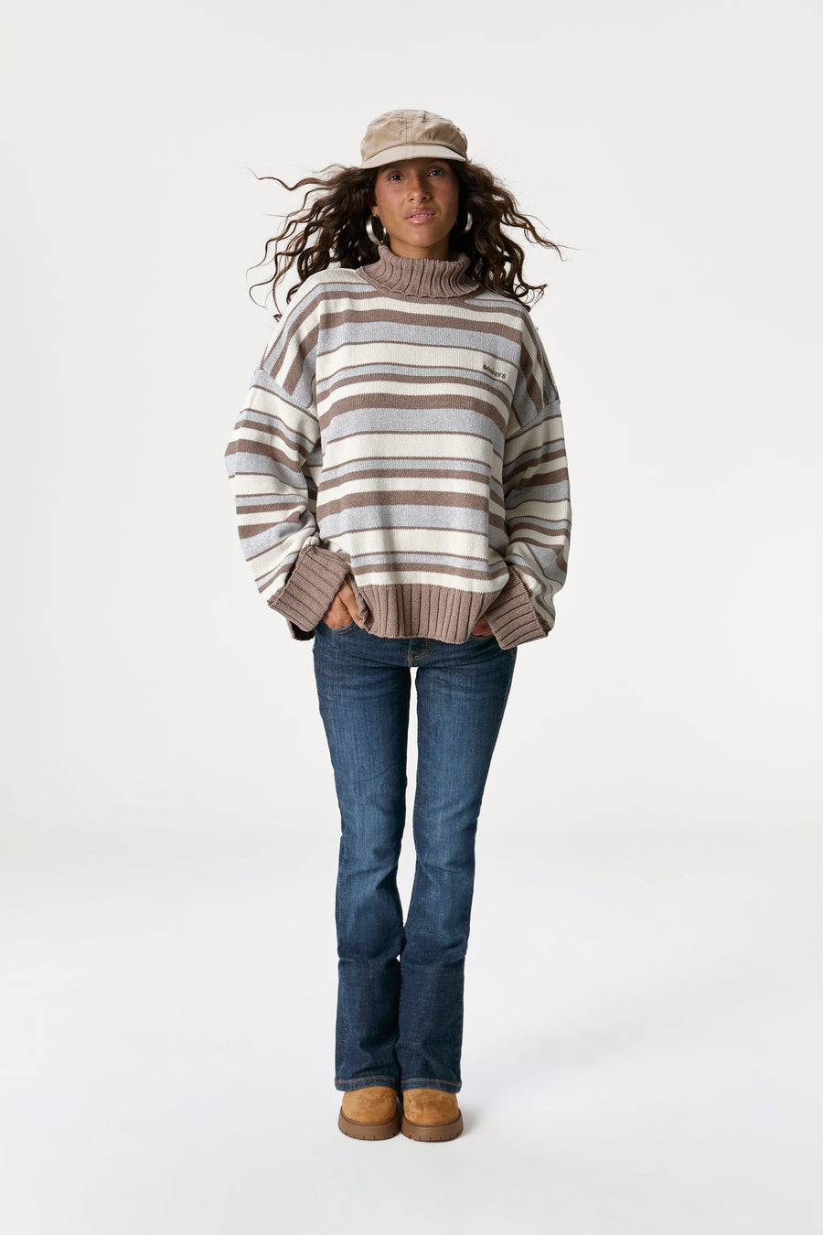 Bella Stripe Roll Neck in Neutral Stripe