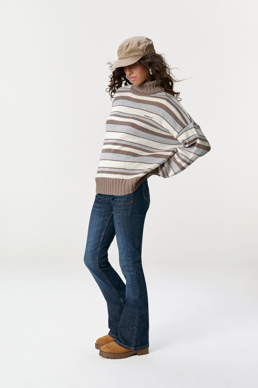 Bella Stripe Roll Neck in Neutral Stripe