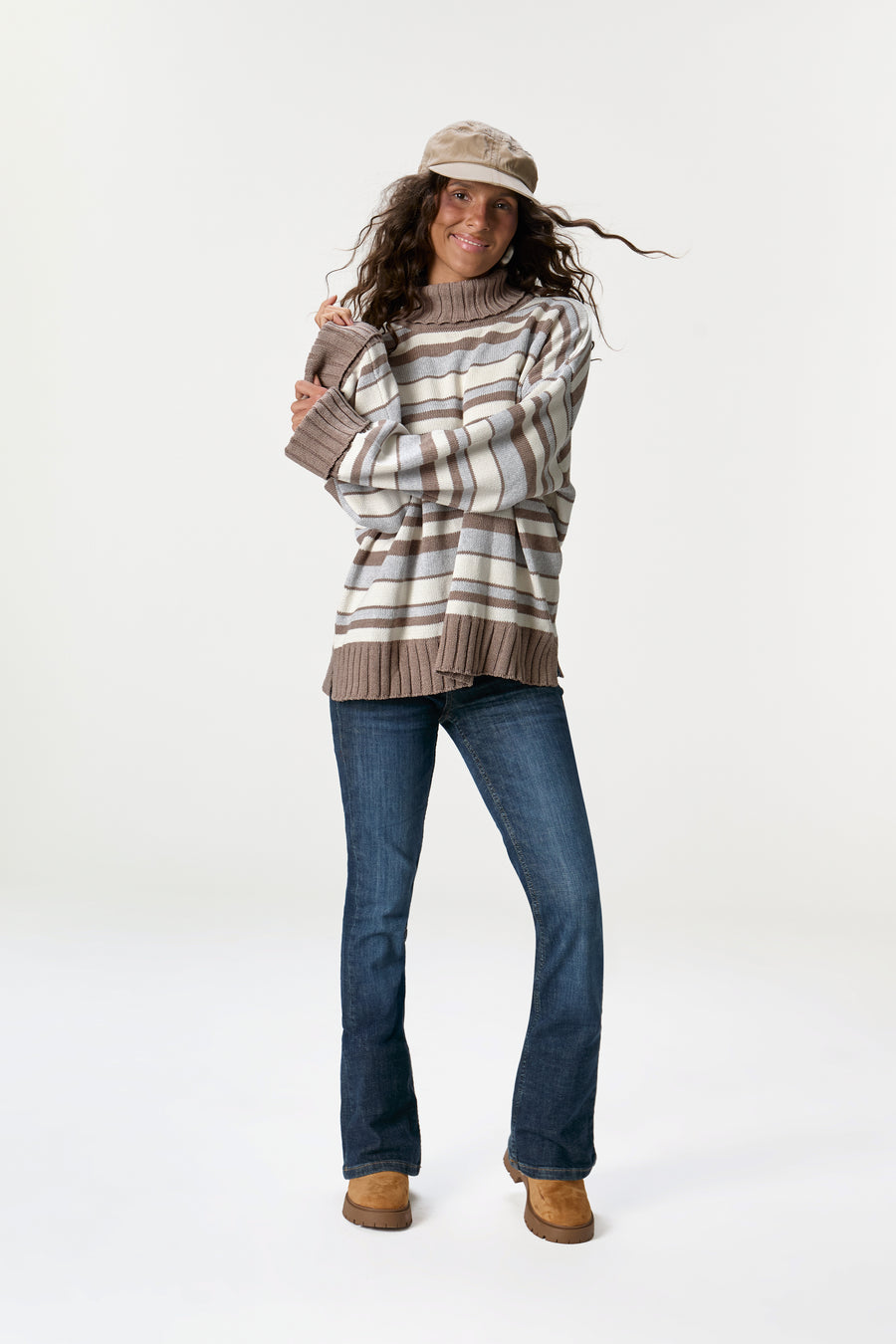 Bella Stripe Roll Neck in Neutral Stripe