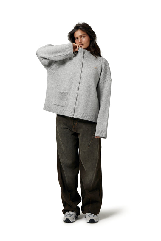 Originals Knit Zip Up in Light Grey