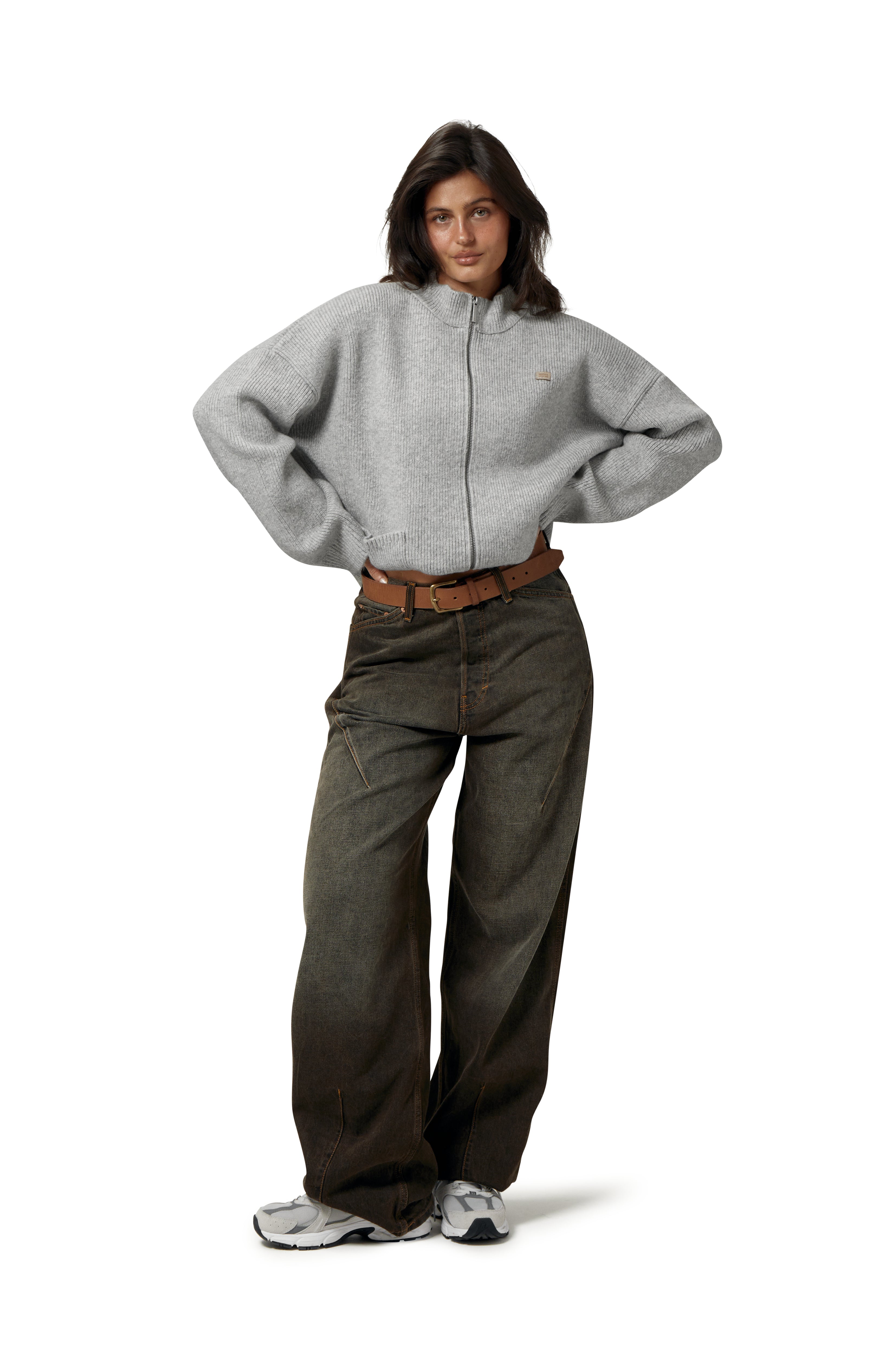 Originals Knit Zip Up in Light Grey