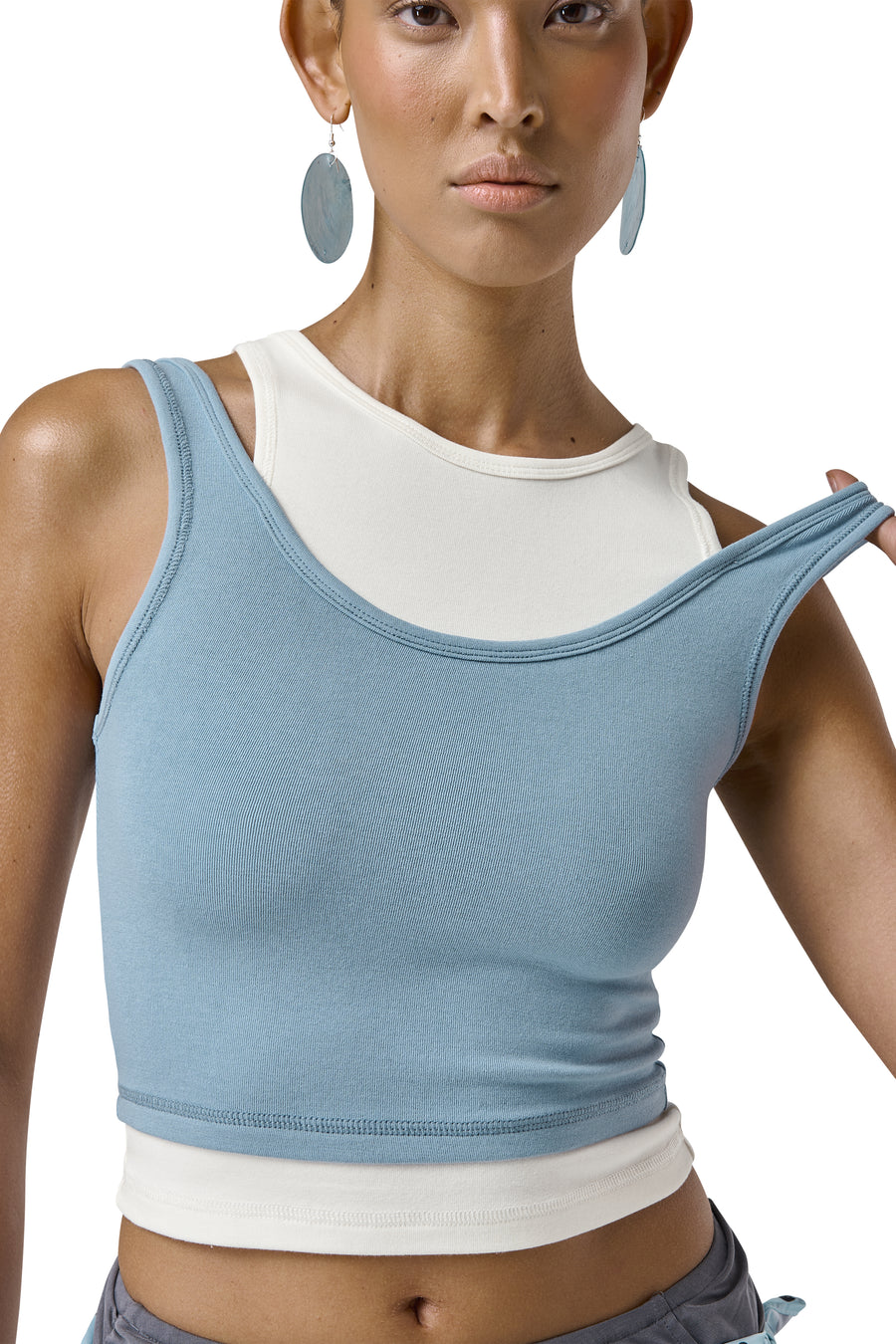 Huggie Layered Vest Top in Mid Blue