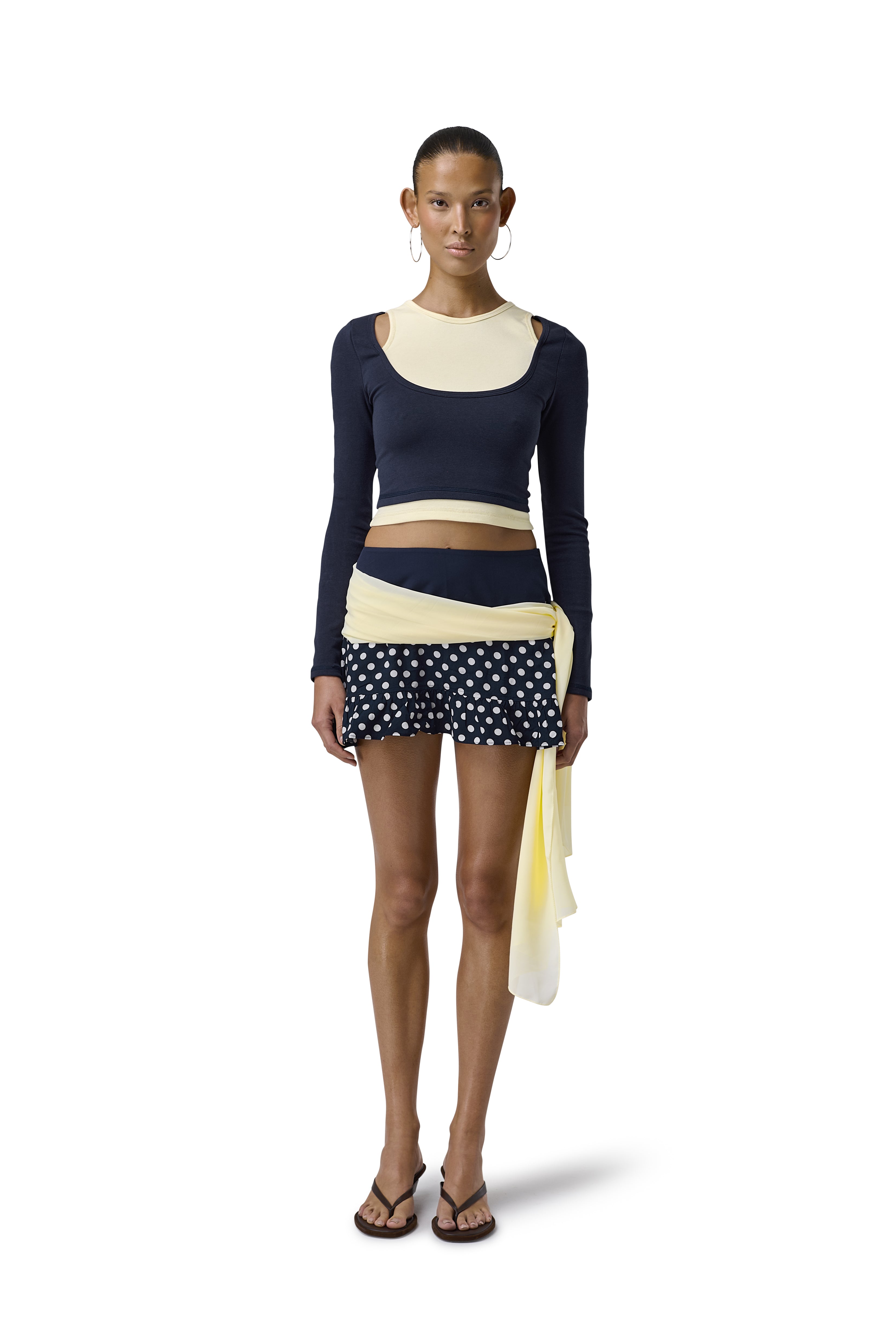 Huggie Layered Long Sleeve Top in Navy