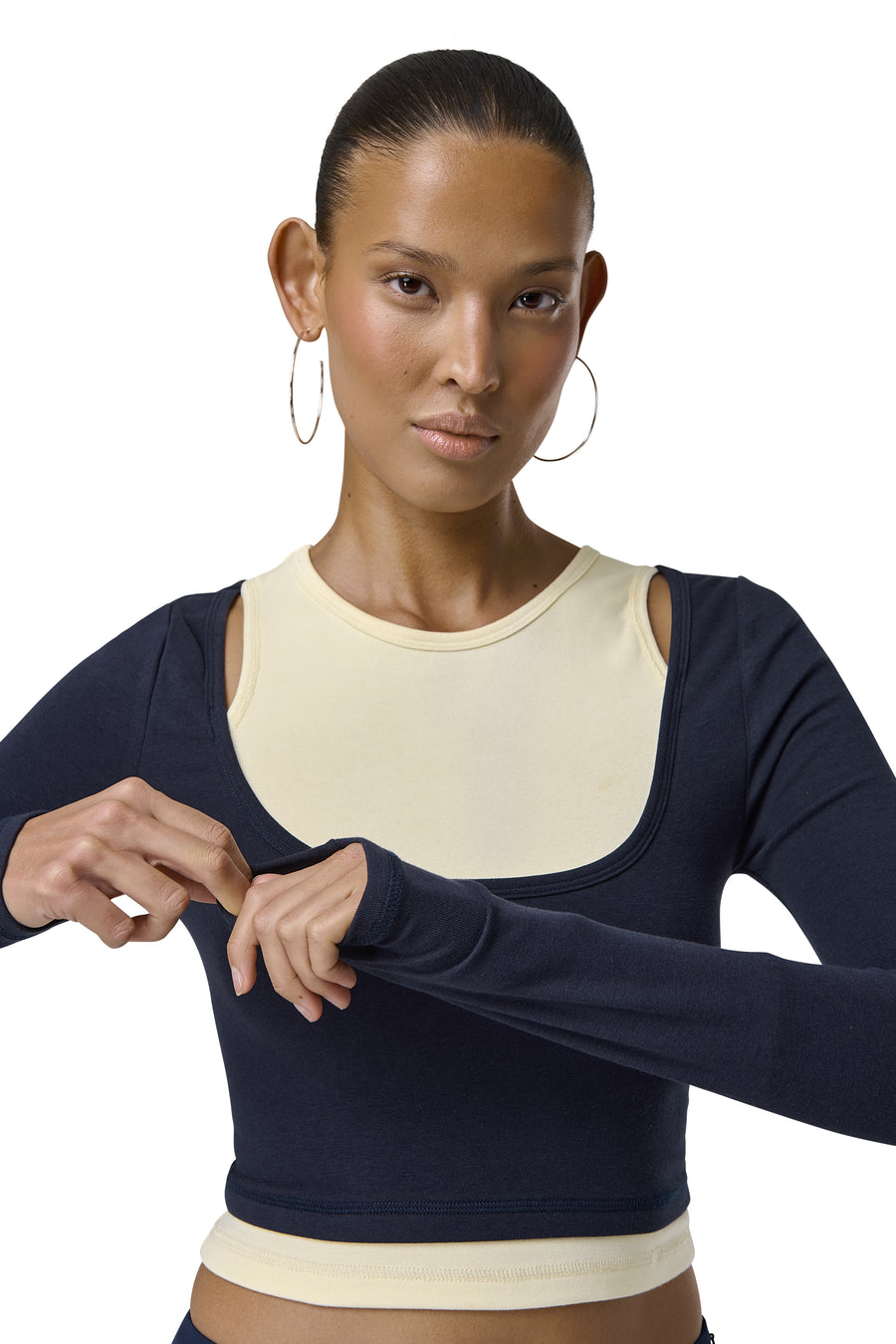 Huggie Layered Long Sleeve Top in Navy