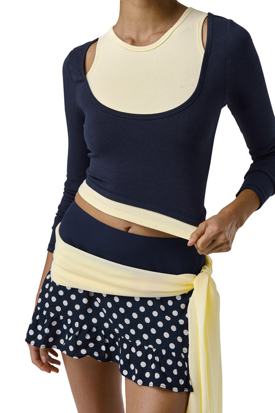 Huggie Layered Long Sleeve Top in Navy