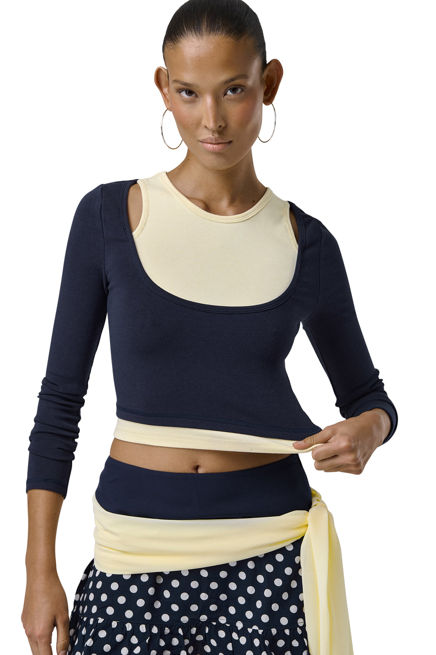 Huggie Layered Long Sleeve Top in Navy