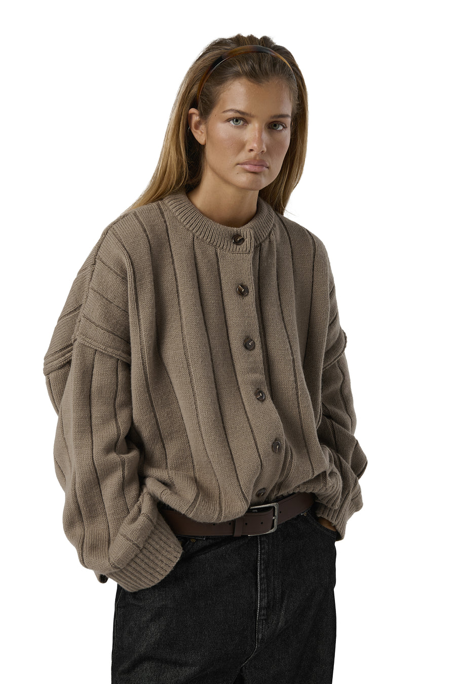 Bryant Button Cardigan in Beige