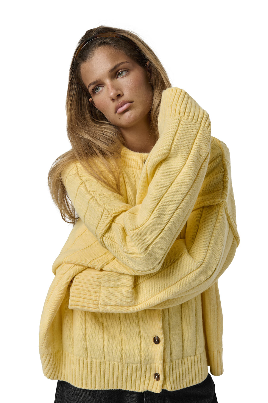 Bryant Button Cardigan in Yellow