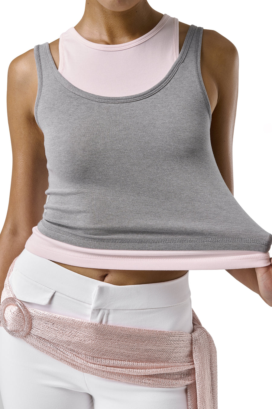 Huggie Layered Vest Top in Mid Grey