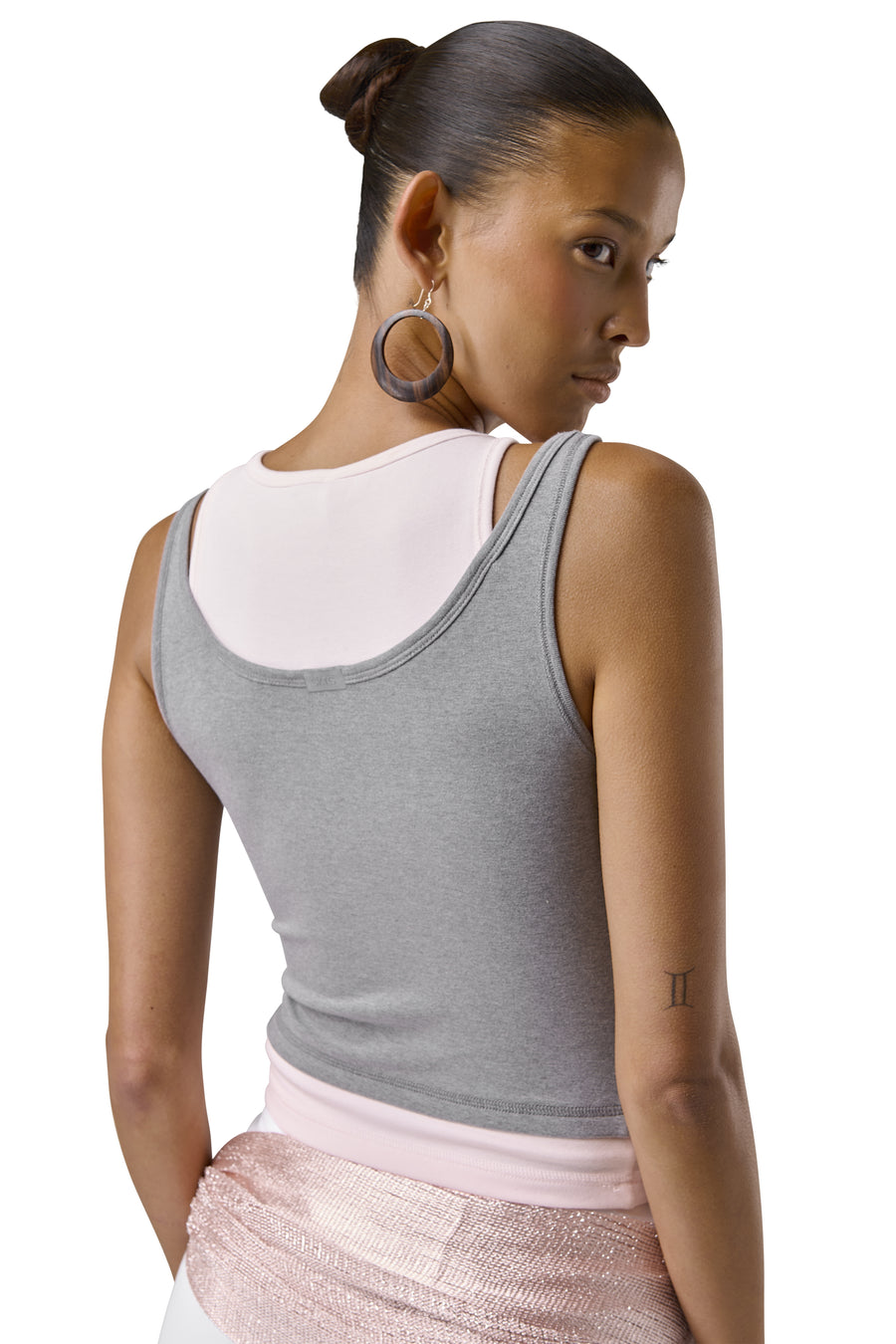 Huggie Layered Vest Top in Mid Grey