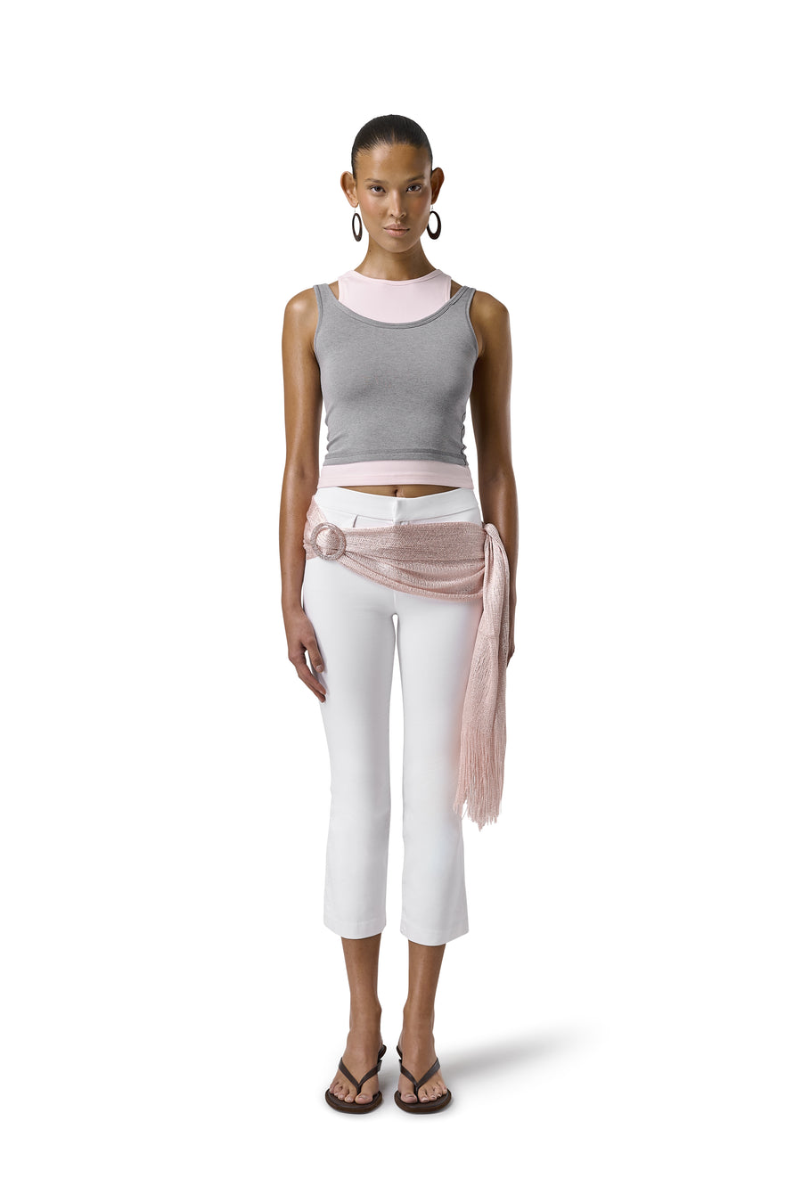 Huggie Layered Vest Top in Mid Grey