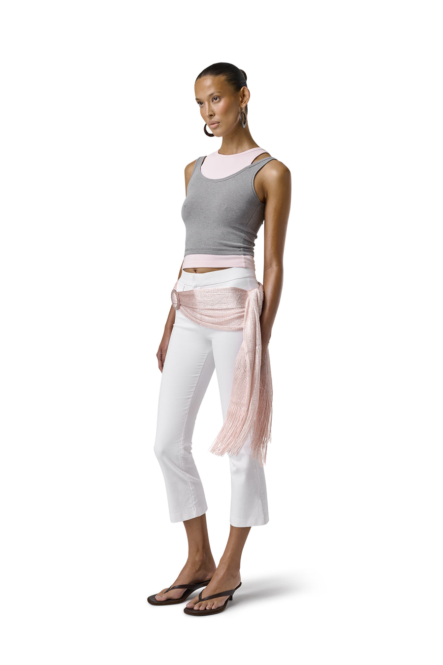 Huggie Layered Vest Top in Mid Grey