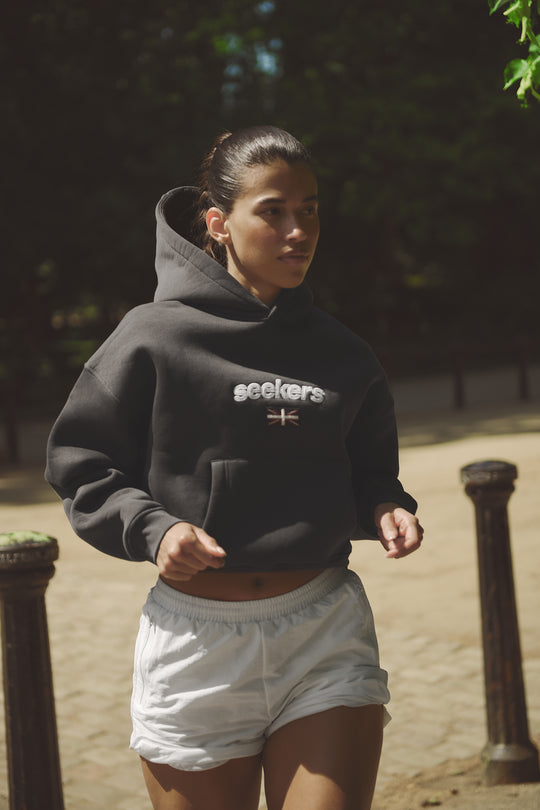 Seekers GB Shrunken Hoodie in Off-Black