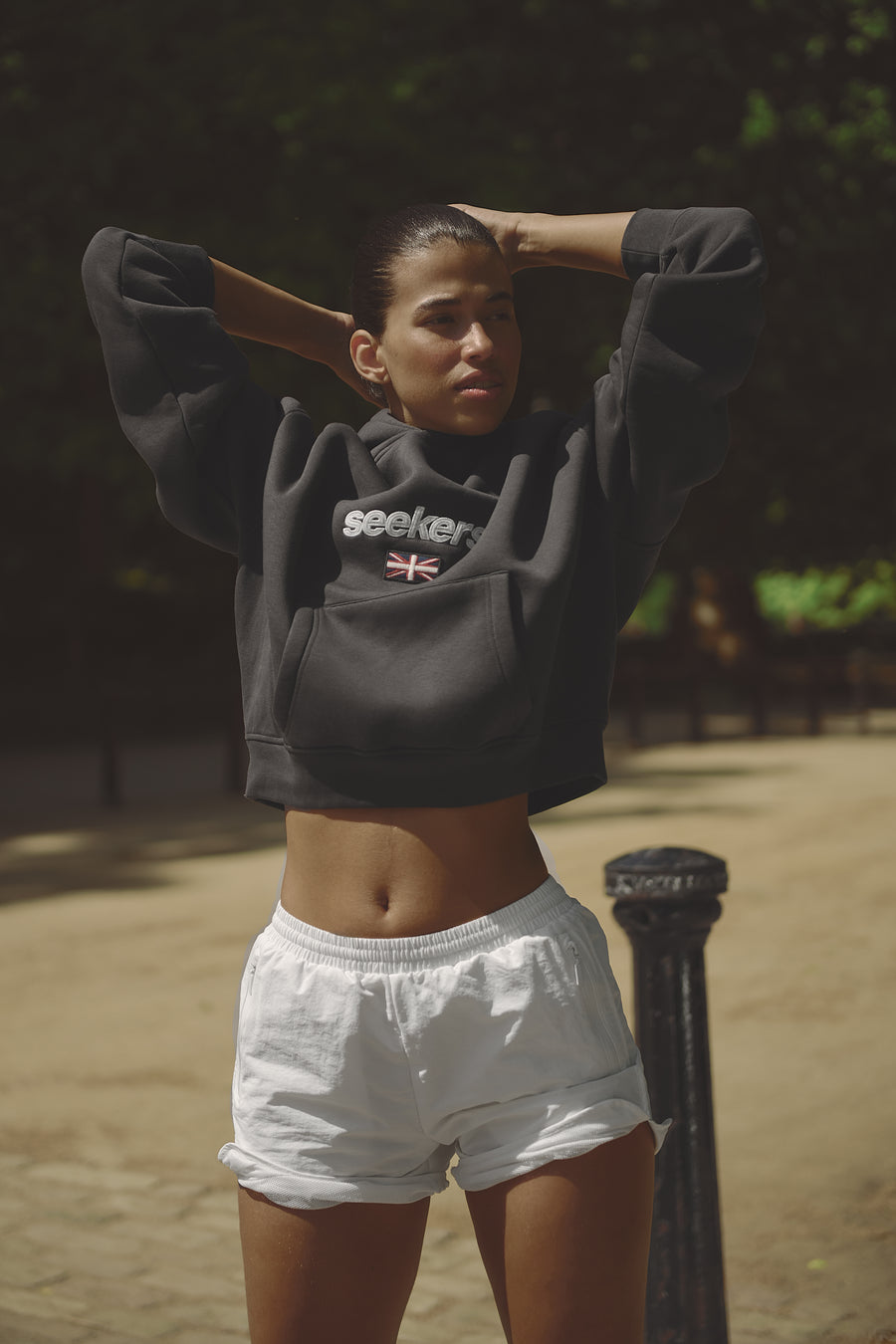 Seekers GB Shrunken Hoodie in Off-Black