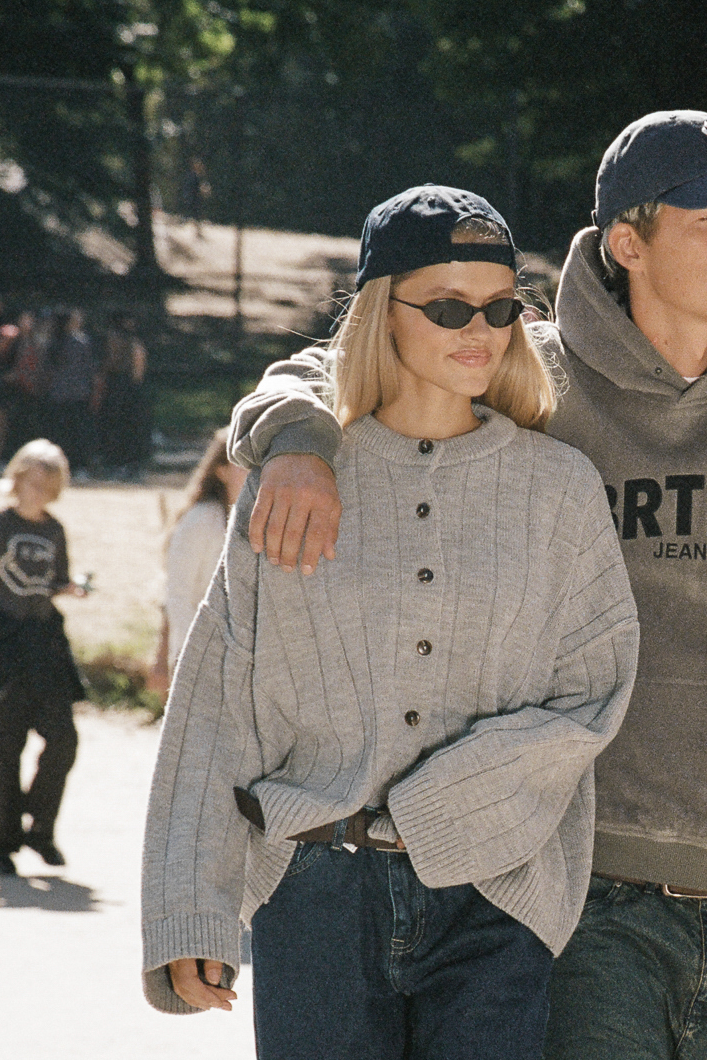 Bryant Button Cardigan in Light Grey