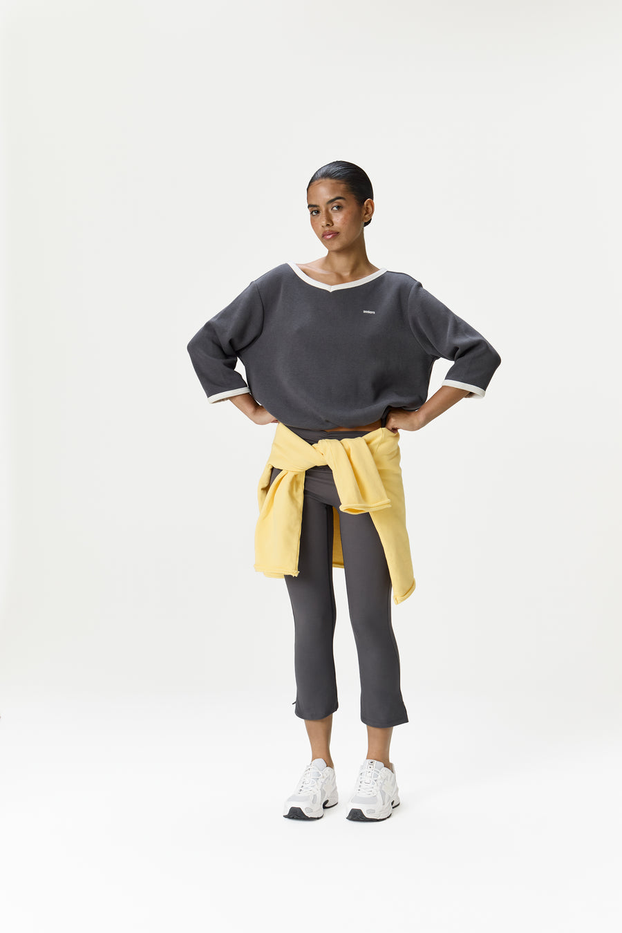 Pamela Cotton Cinch Sweatshirt in Charcoal