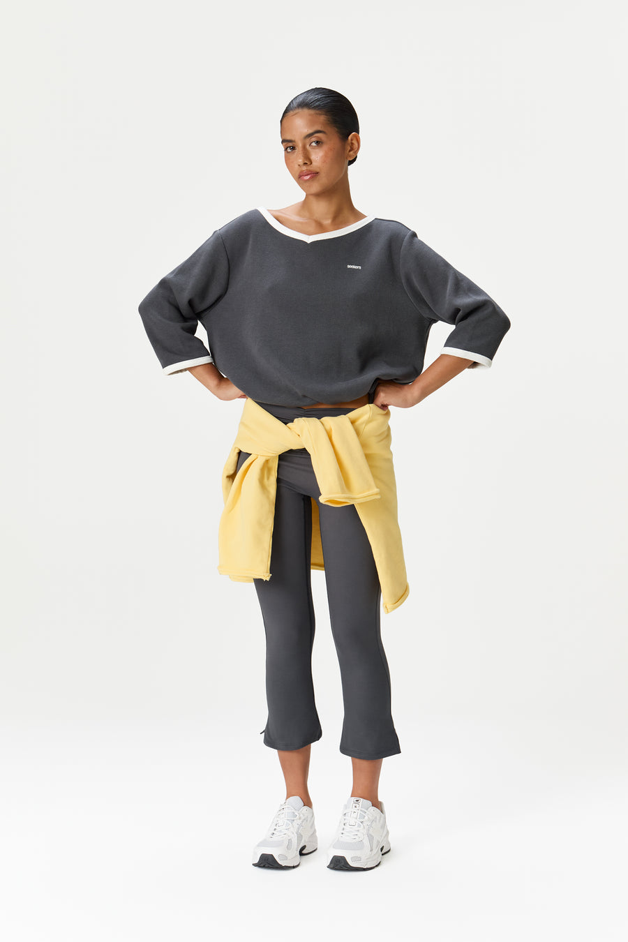 Pamela Cotton Cinch Sweatshirt in Charcoal