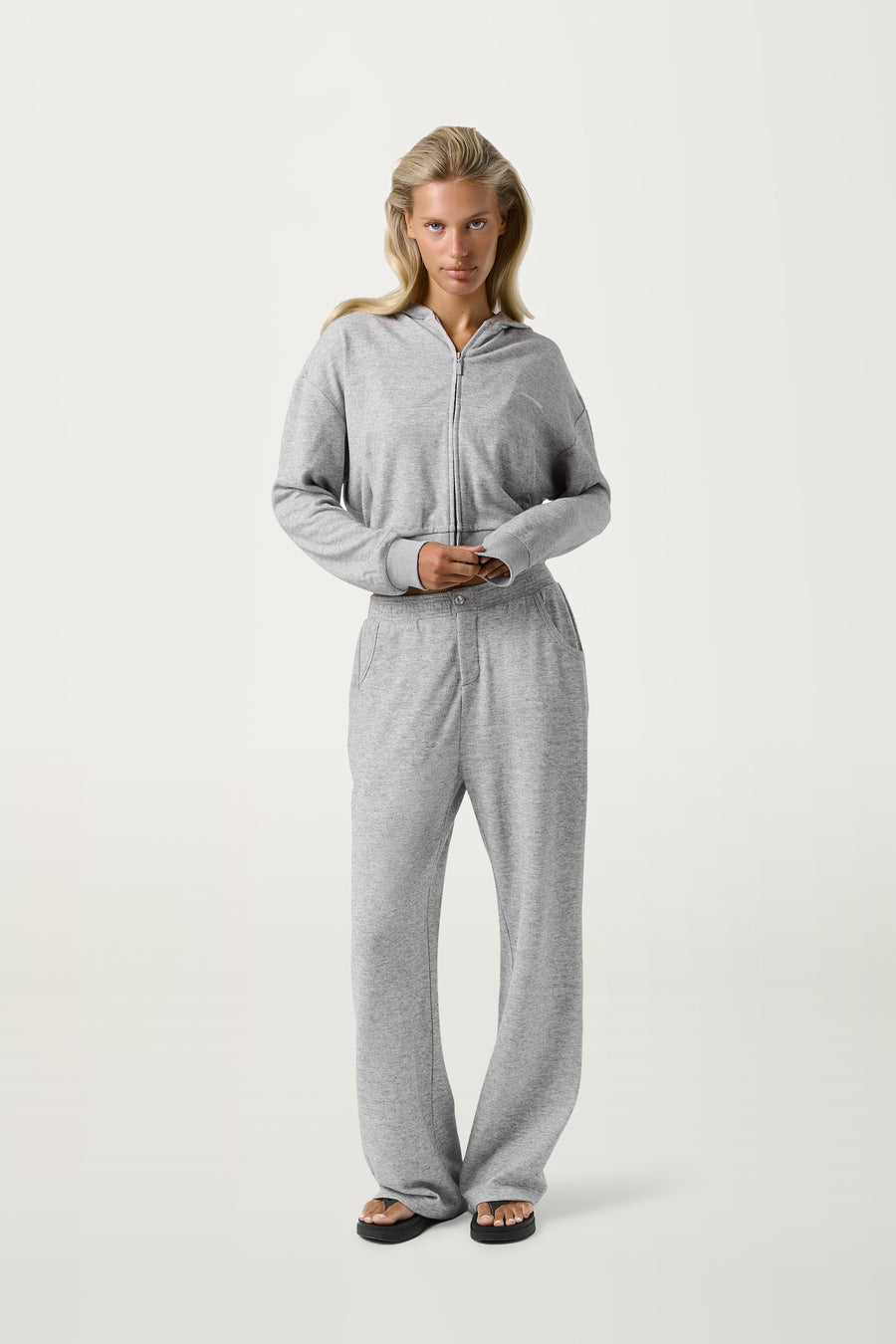 Slacks Soft Zip Up in Light Grey