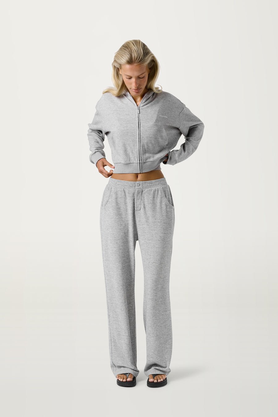 Slacks Soft Zip Up in Light Grey