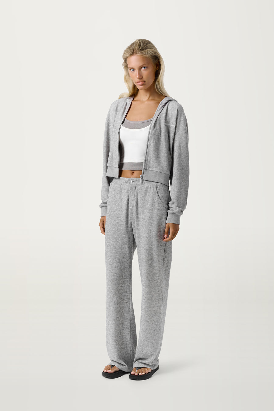 Slacks Soft Zip Up in Light Grey