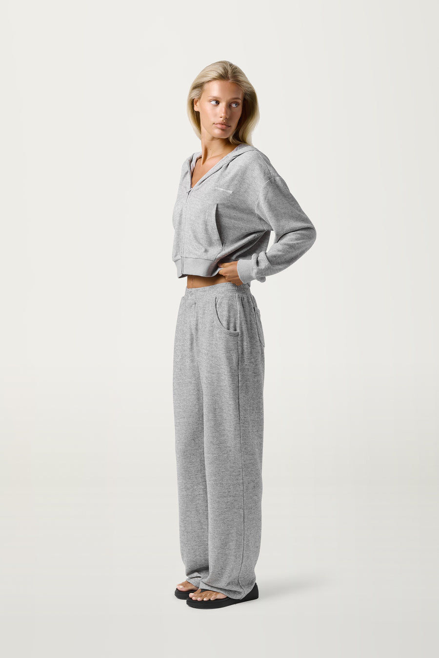 Slacks Soft Zip Up in Light Grey