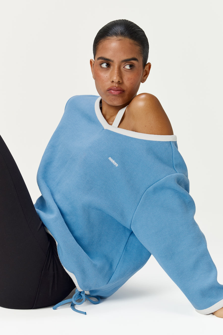 Pamela Cotton Cinch Sweatshirt in Cornflower Blue
