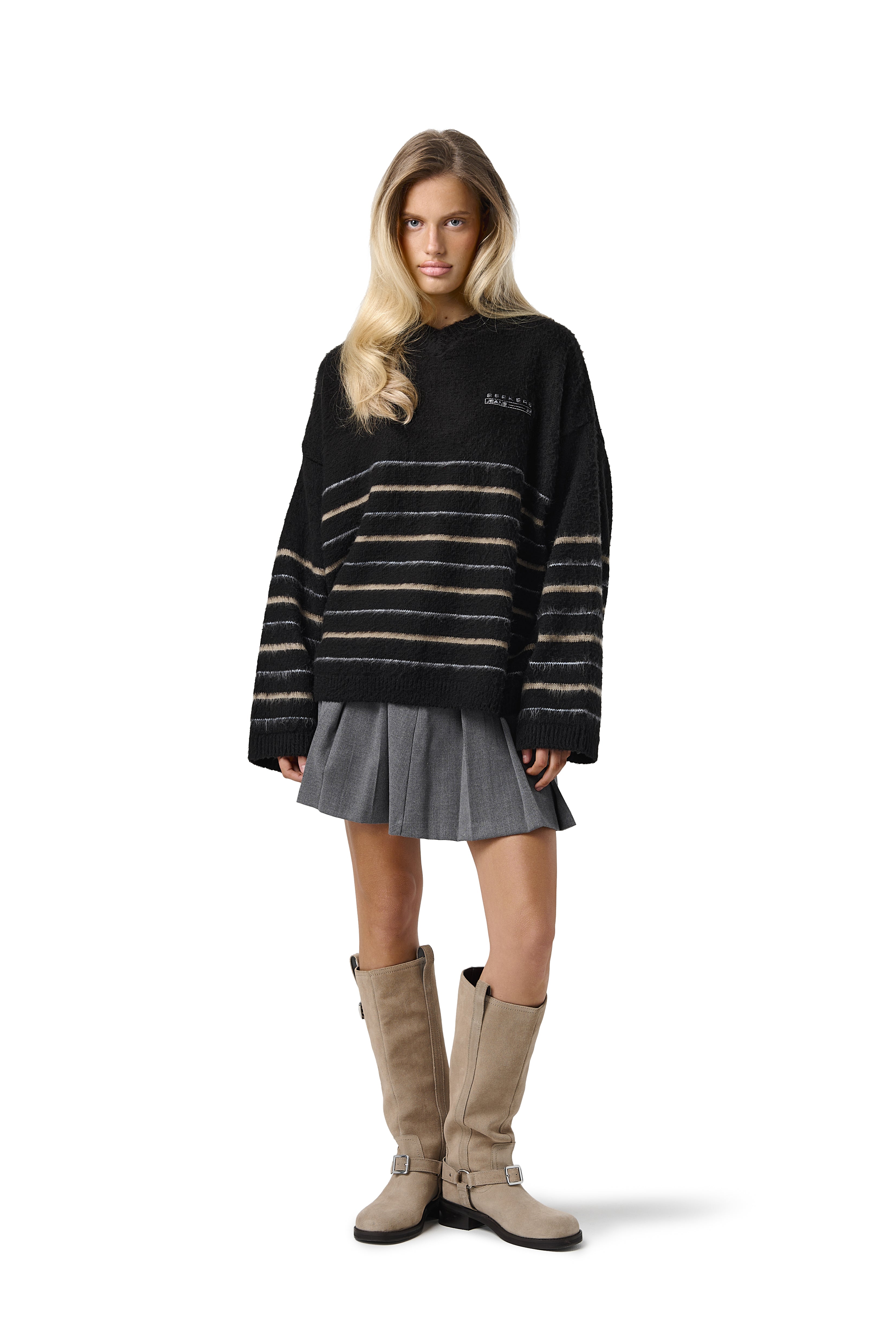 【DEARMINE】Chilling Stripe Scasi Knit Knit Jumper Stripe - Ink — minii