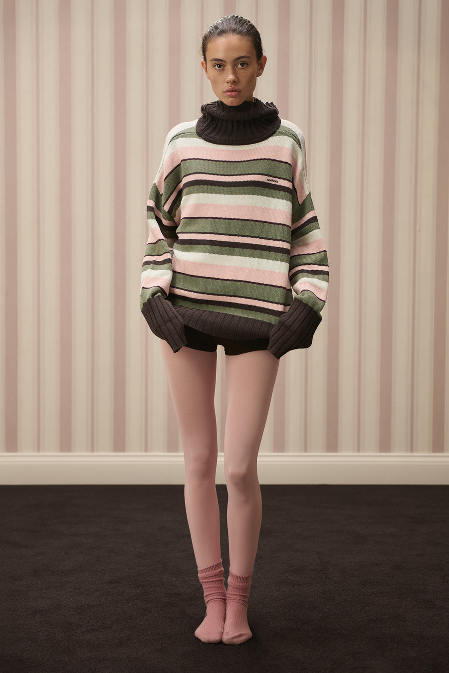 Bella Stripe Roll Neck in Chocolate