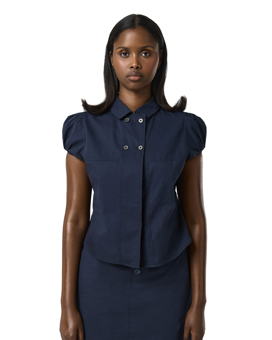 Wendy Poplin Blouse in Navy