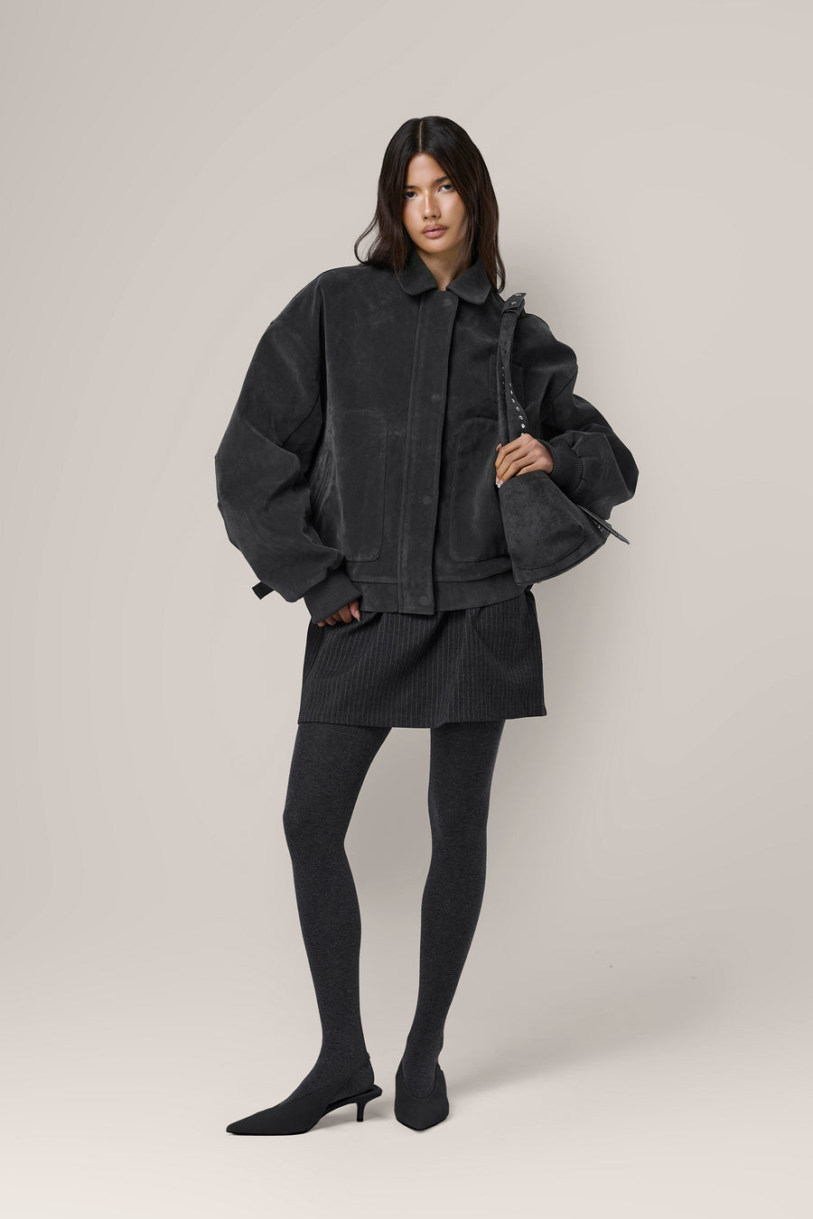 Martha Faux Suede Jacket in Dark Grey