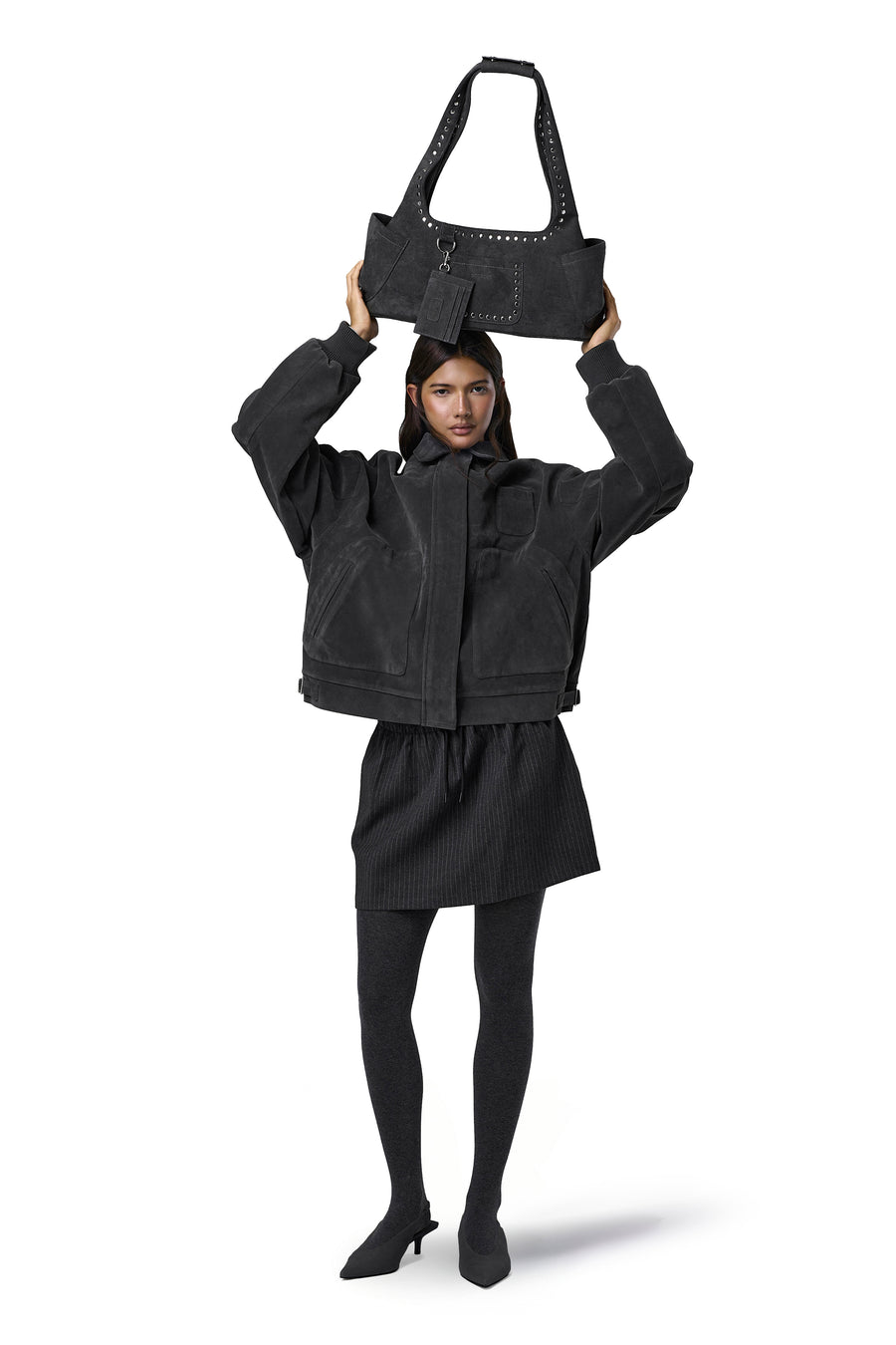 Martha Faux Suede Jacket in Dark Grey