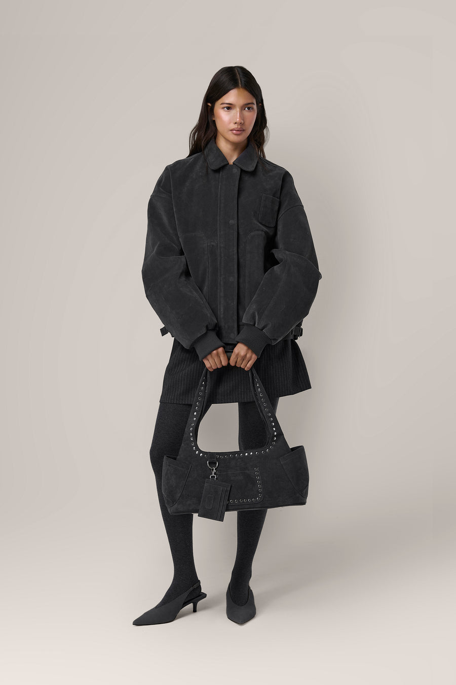 Martha Faux Suede Carryall in Dark Grey