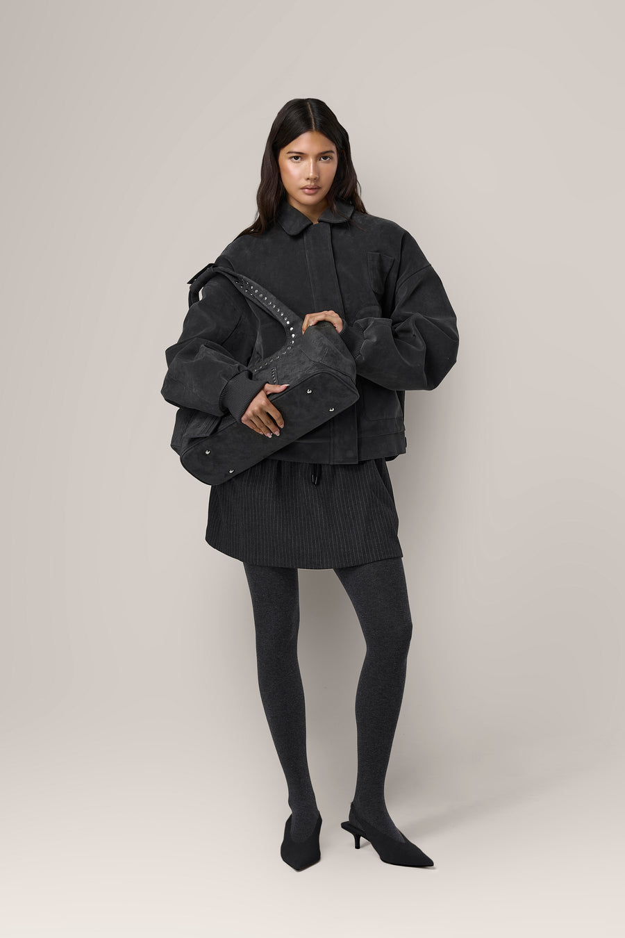 Martha Faux Suede Carryall in Dark Grey