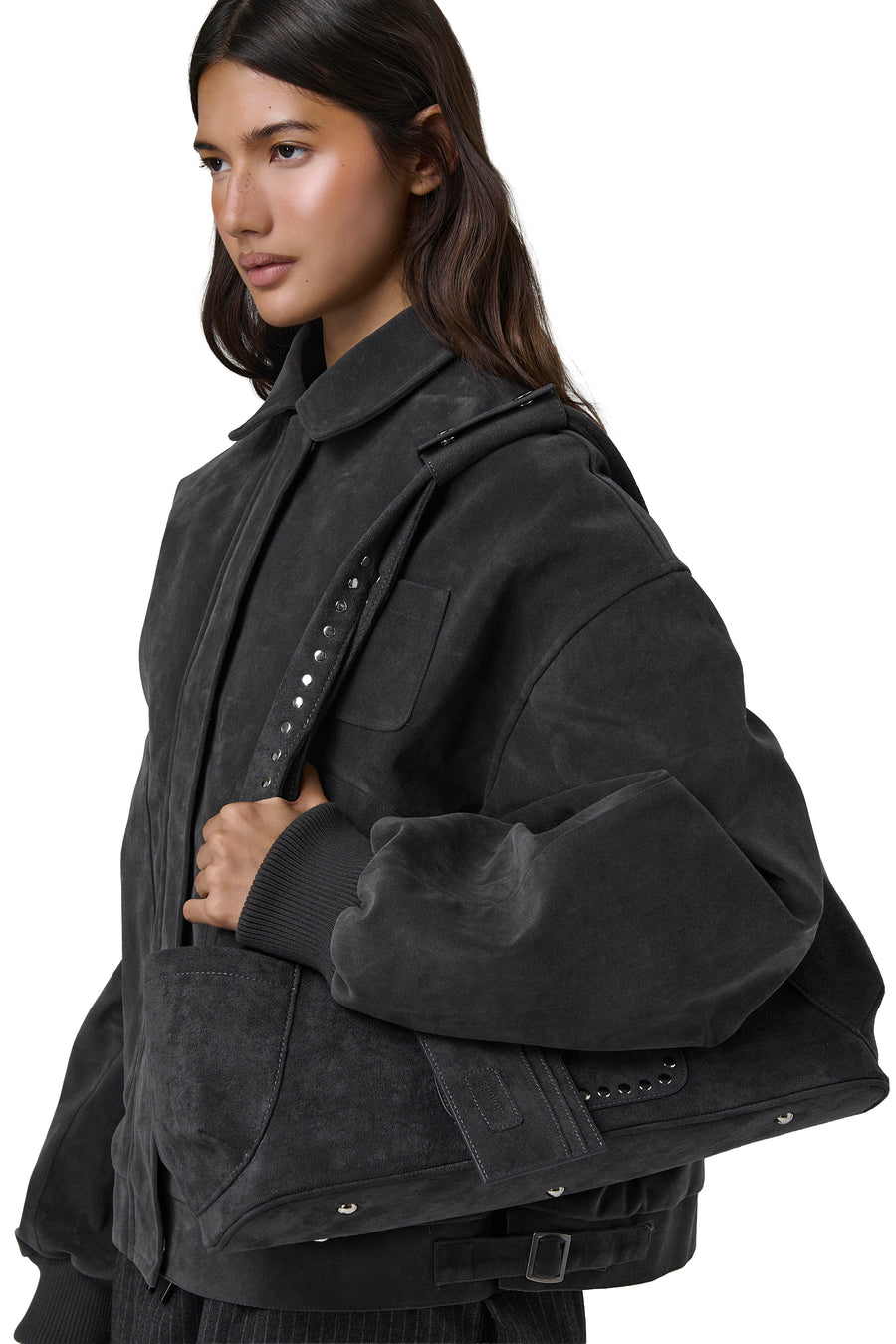 Martha Faux Suede Jacket in Dark Grey