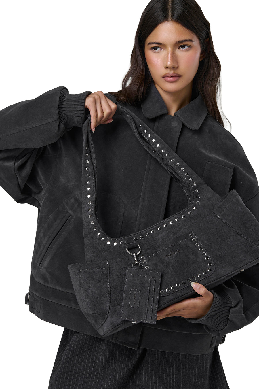 Martha Faux Suede Carryall in Dark Grey