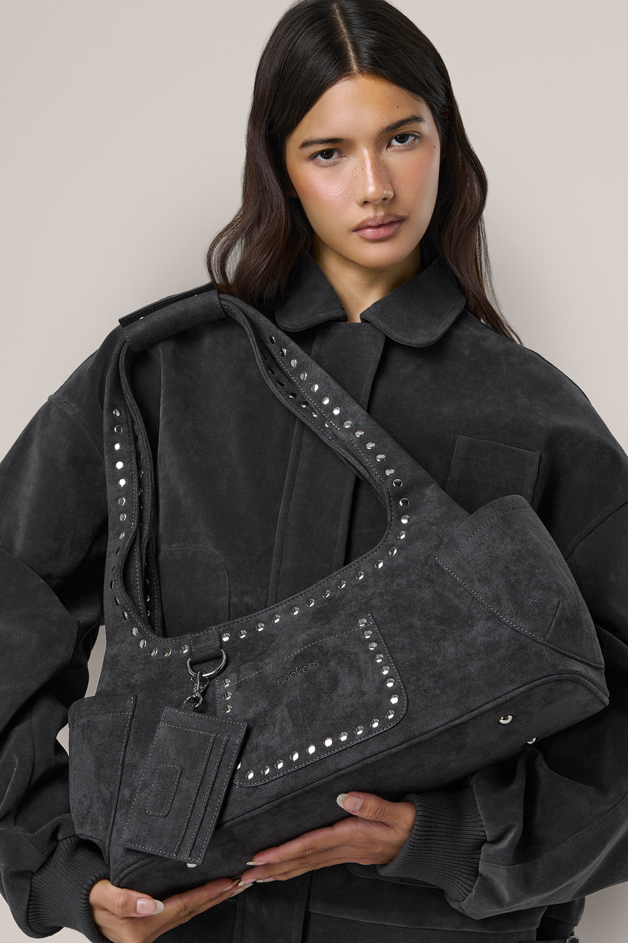 Martha Faux Suede Carryall in Dark Grey