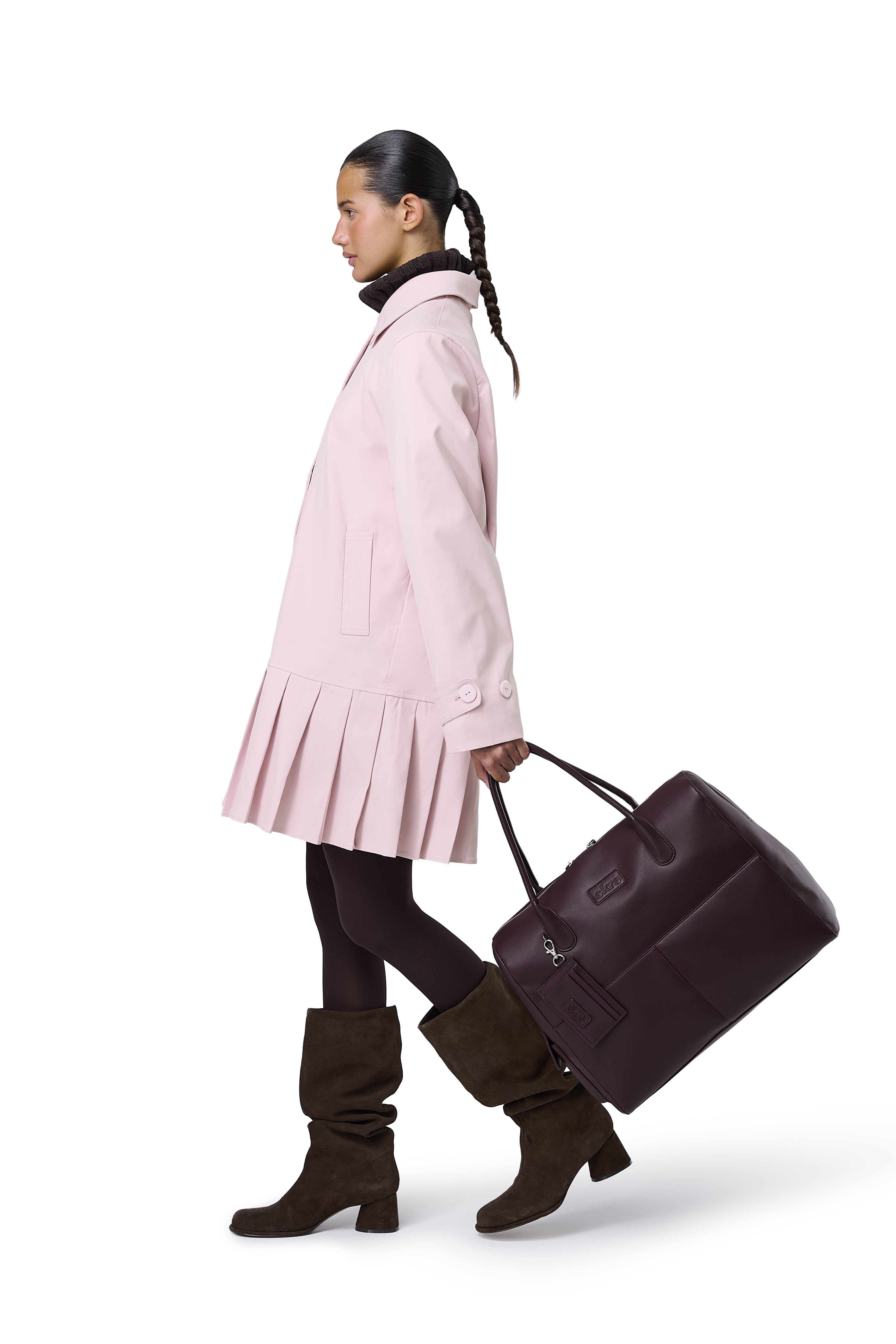 Patter Pleat Trench Coat in Pink